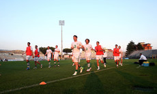 The Ireland players during the pre-match warm up 29/5/2012